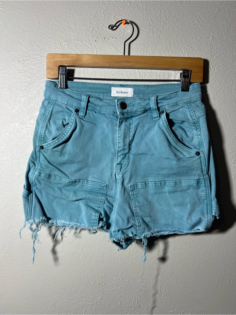 Women’s Bohme size 25 Washed Teal Utility Denim Shorts - Lots of Stretch!